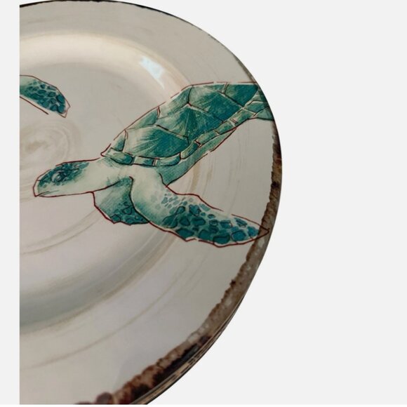 Tommy Bahama Sea Turtle Ocean Turquoise Green Tropical 11” Melamine Plates Set 4 - Picture 3 of 6